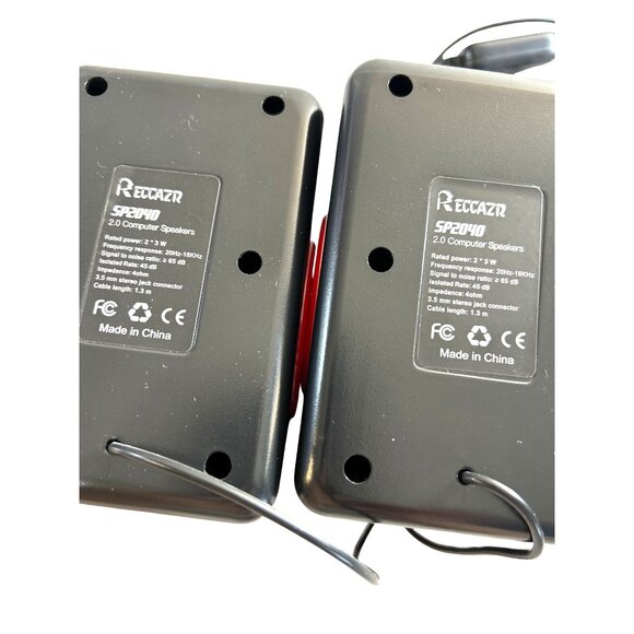 Reccazr Speakers Mini SP2040 Black/Red 2.0 Computer Speakers 5x3x4 Set of 2 - Picture 6 of 9